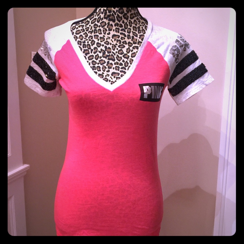 Pink V-neck T-shirt